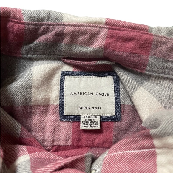 American Eagle AE Super Soft Flannel Pink Red Pattern Men’s Sz XL - Picture 7 of 7